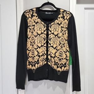 7th Avenue Chelsea Front Floral Print Long Sleeve Crewneck Cardigan